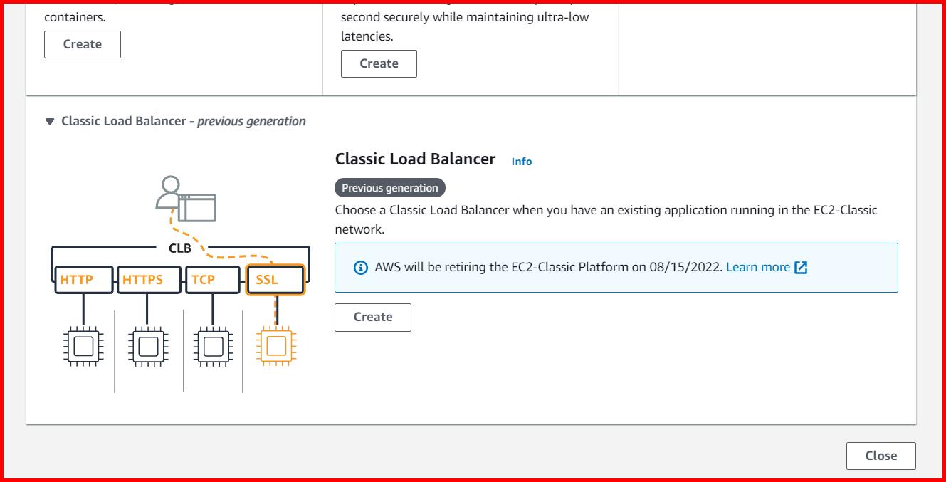 Picture showing selecting the classic load balancer from the list of load balancers